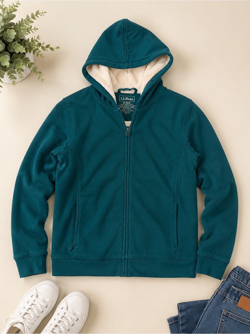 L.L. Bean Sherpa Lined Full Zip Hoodie Teal